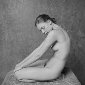Yelena B&W Seated Nude in studio
