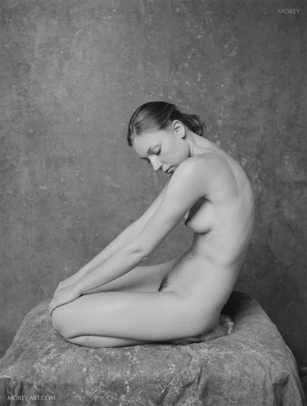 Yelena B&W Seated Nude in studio