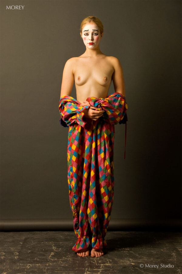 Semi-Nude photo of model Mae in clown paint, by photographer Craig Morey ©2012