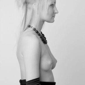 Semi-nude model in black necklace, Diamond, Prague, b&w photo by Craig Morey ©2007