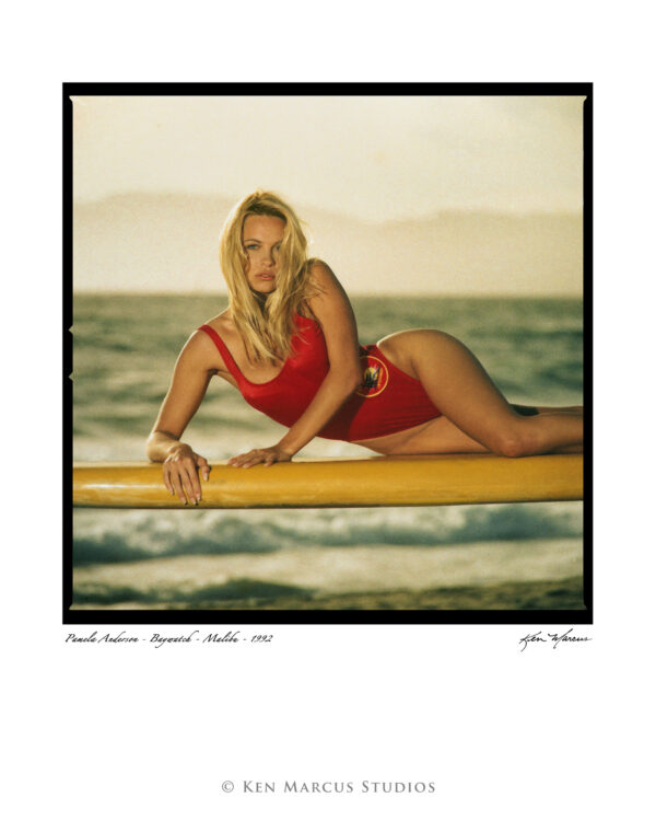Pam Anderson at Malibu Beach, color photo by Ken Marcus 1992