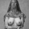 Nude woman with large breasts, lace shawl over head, Natalie, b&w photo by Craig Morey